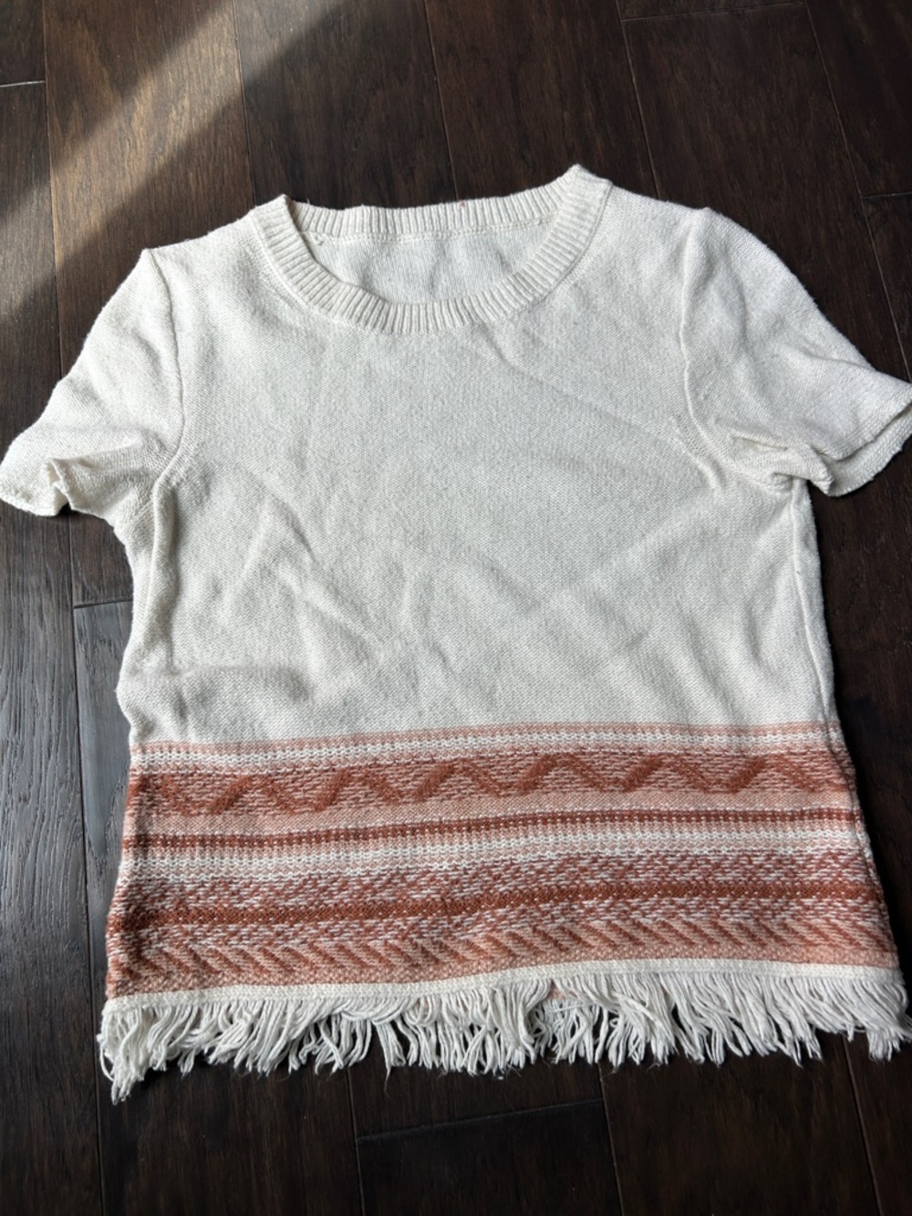J crew short sleeve sweater with fringe hem XS